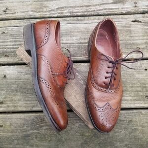 Vintage 70s Brown Leather Wingtip Brogue Vibram Sole Lace-up Derby‎ Oxfords 8